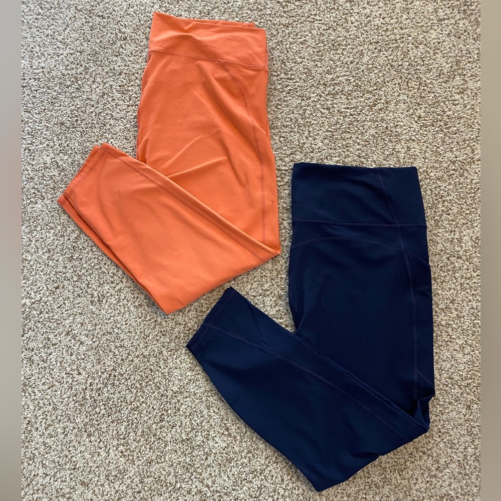 2 x Fabletics Leggings | Orange & Dark Blue | 7/8th length | 2XL